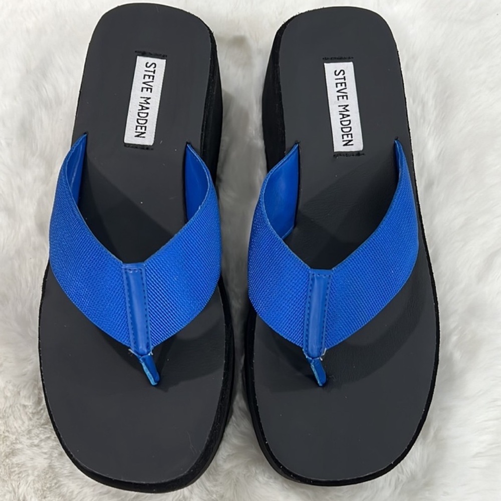 New Steve Madden Women's Better Platform Wedge Flip-Flop Sandals in Blue